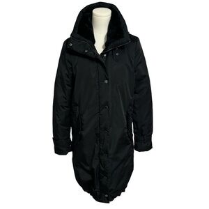 ZARA‎ Black Down Coat Long Jacket hood Winter Snow size XS Extra Small Faux Fur